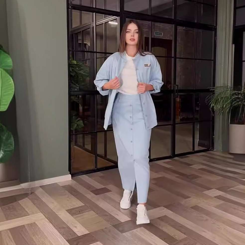 Solid Casual Long Sleeves Shirt with Trouser - XL, Light Blue image