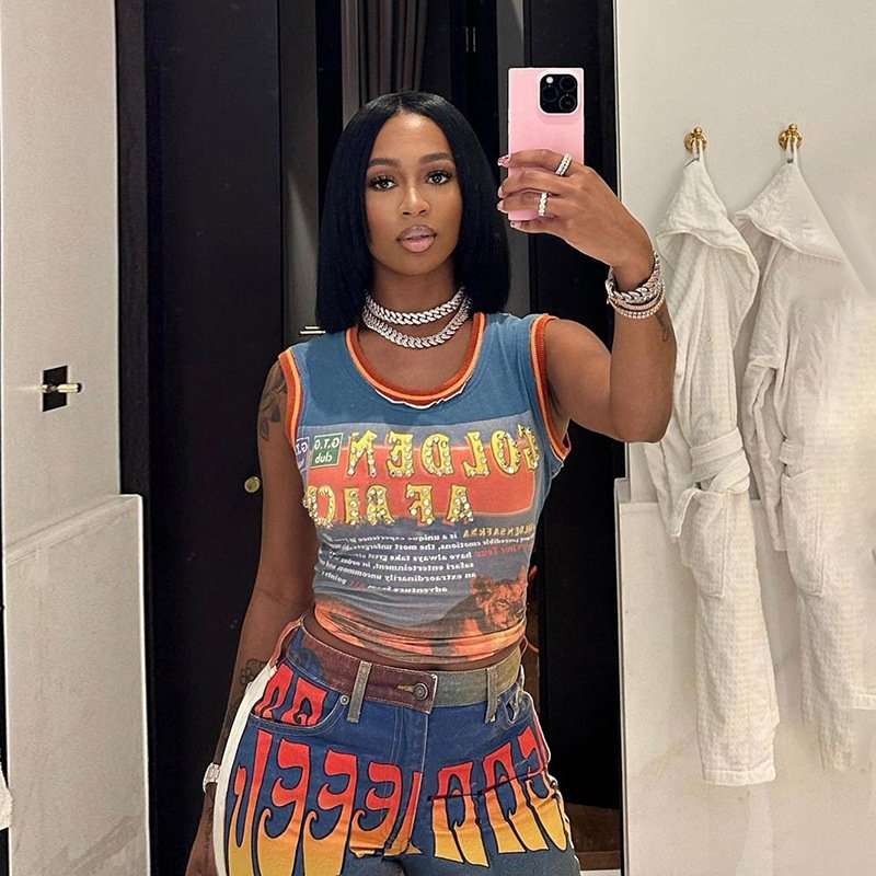 Graphic Crop Top - S, Multi Blue image