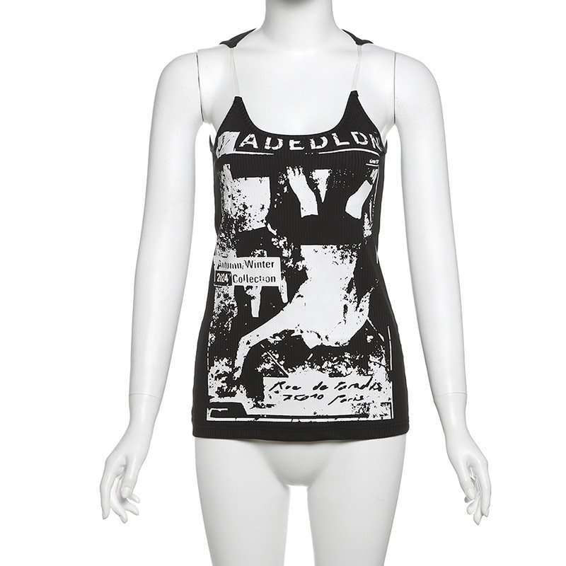 Black Graphic Print Tank Top image 2
