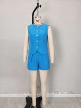 Sleeveless Button-Front Top and Shorts Set image 6