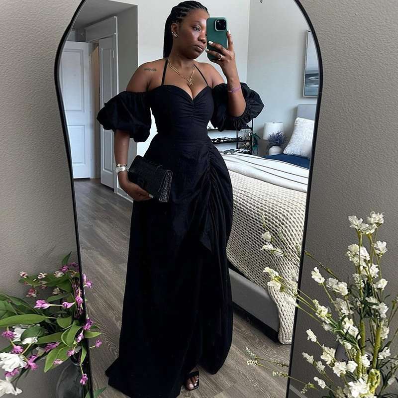 Puff sleeves off shoulder Dress - L, Black image