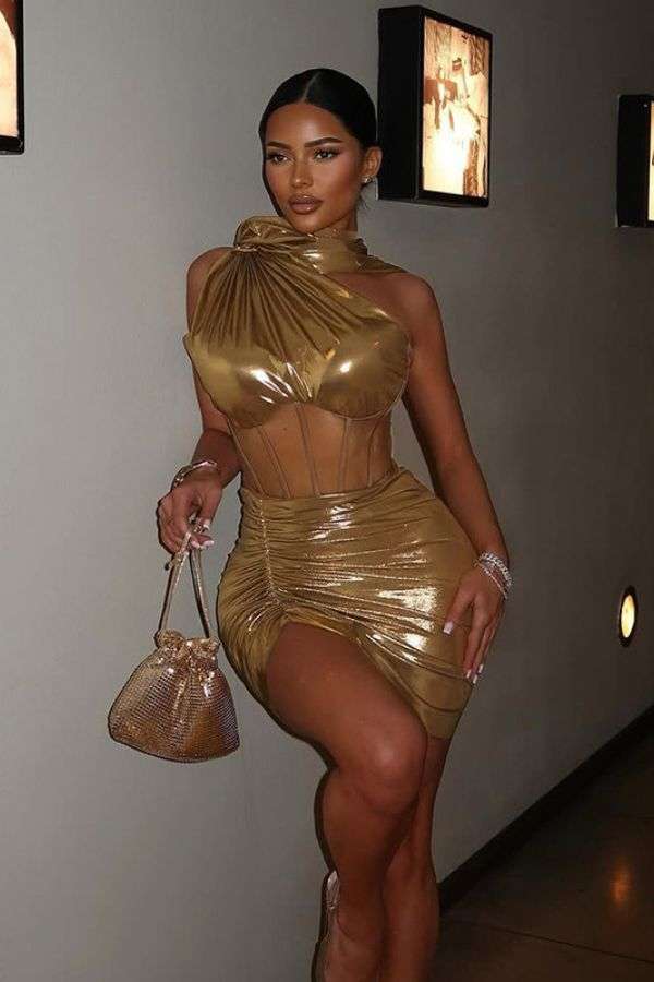 Gold Celestial Charm Corset Two Piece - S, Gold image