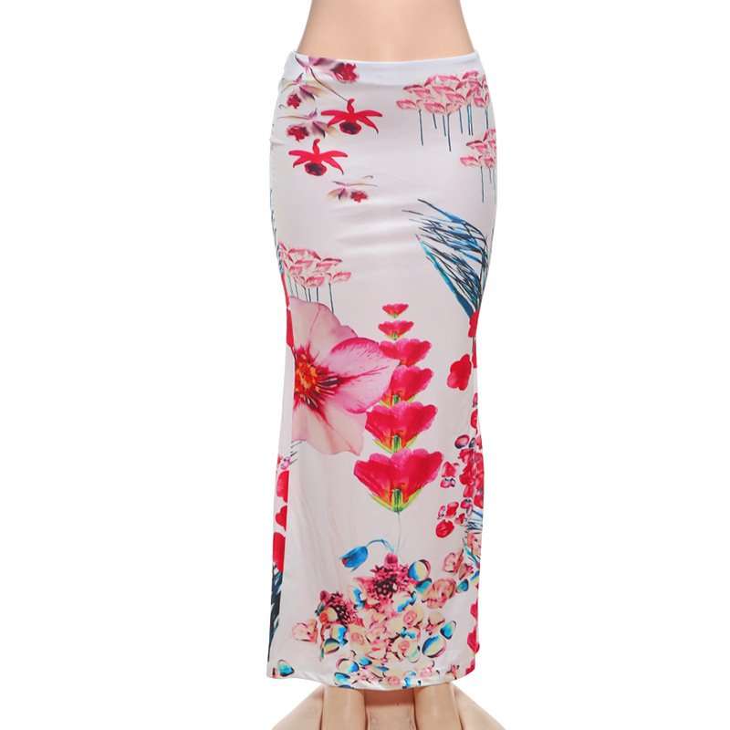 White Floral Print Maxi Skirt image 3