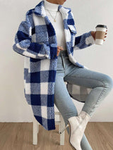 Plaid Sherpa Coat - M, Blue image