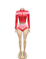 Sporty Zip-Up Crop Jacket & High-Waist Shorts Set image 3