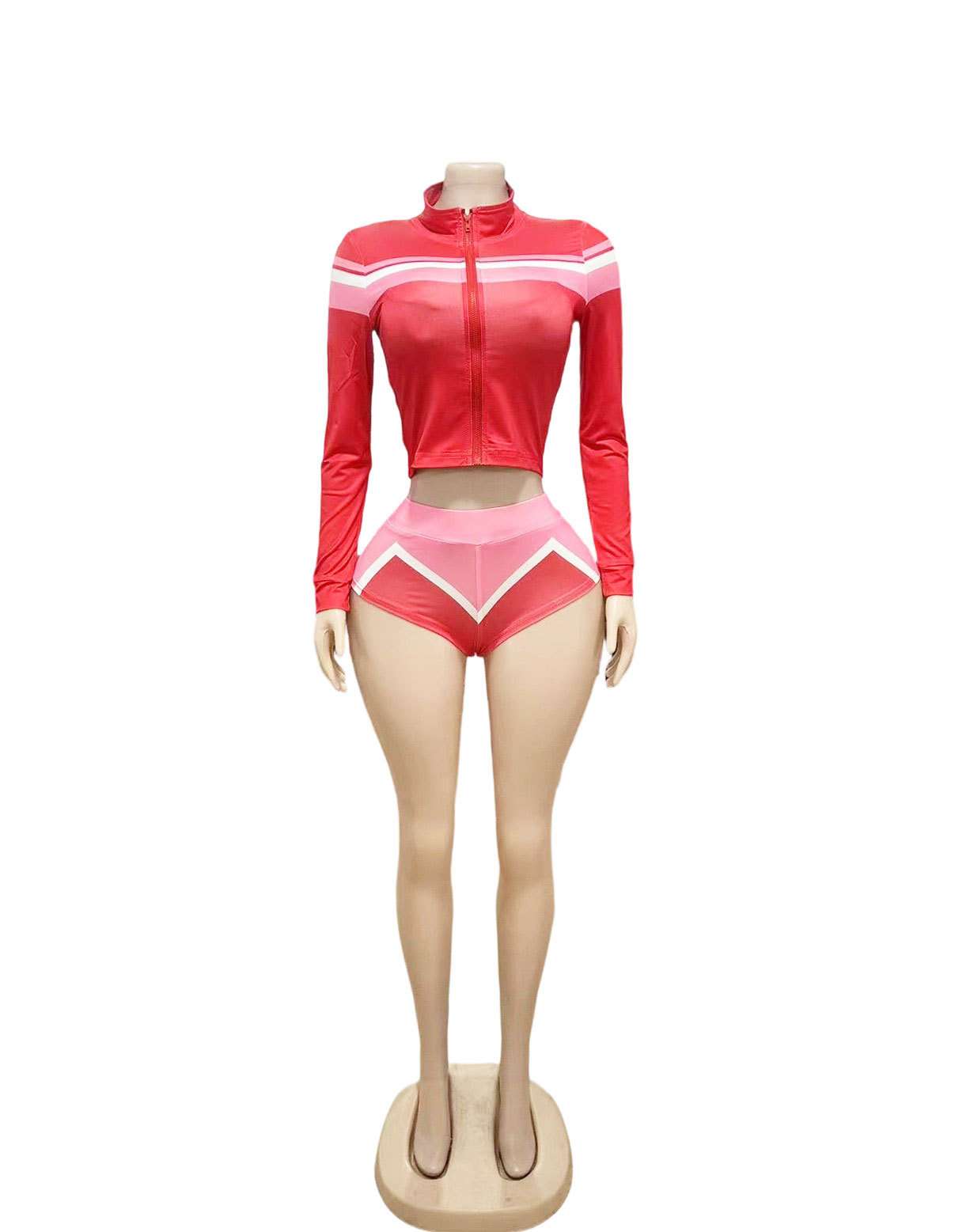 Sporty Zip-Up Crop Jacket & High-Waist Shorts Set image 3