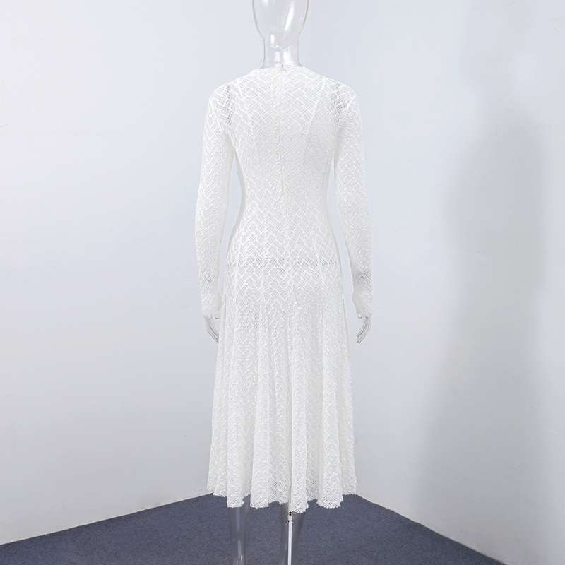 Lace Long Dress with Sheer Detailing image 4