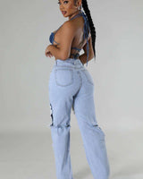 Fashion Patchwork Denim Pants image 1