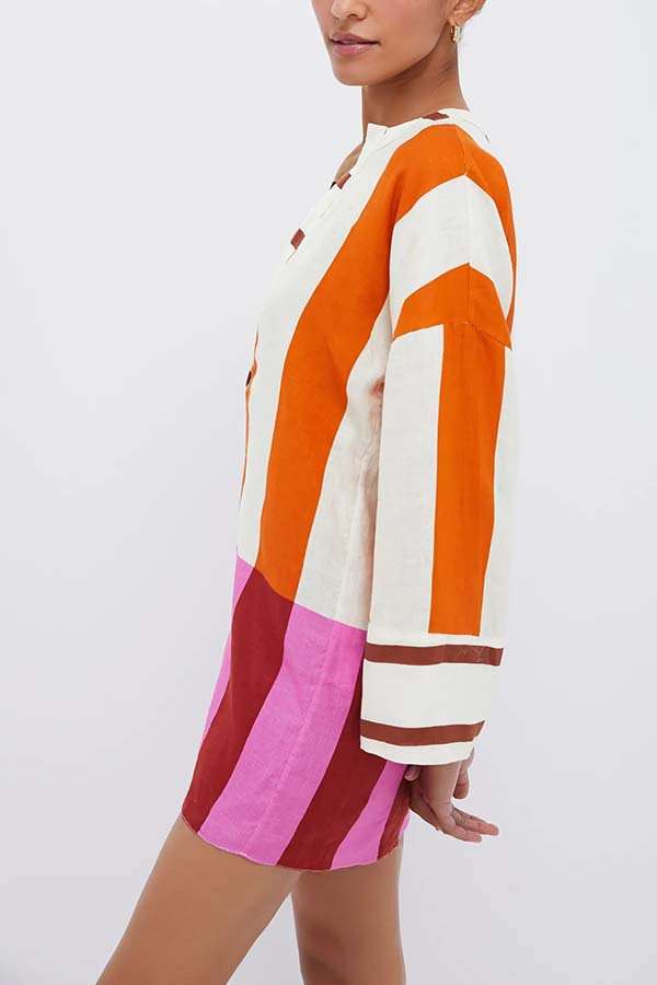 Color Block Striped  V-Neck Tunic Dress image 3