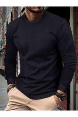 Solid Round Neck Longt Pullover - XL, Black image