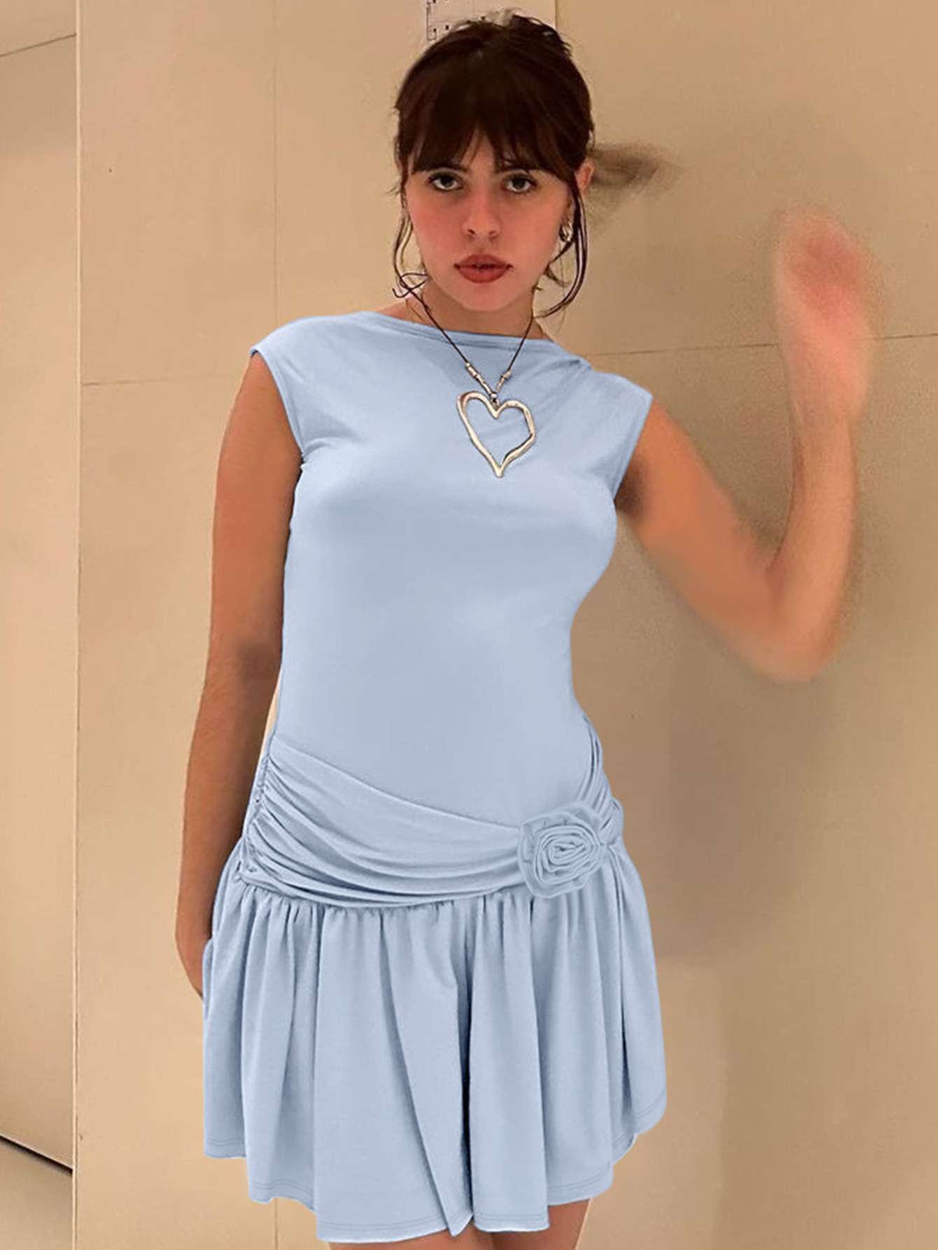 Summer Dress with Rose Detail - S, Blue image