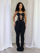 Cutout Lace-Up Front Jumpsuit - S, Black image