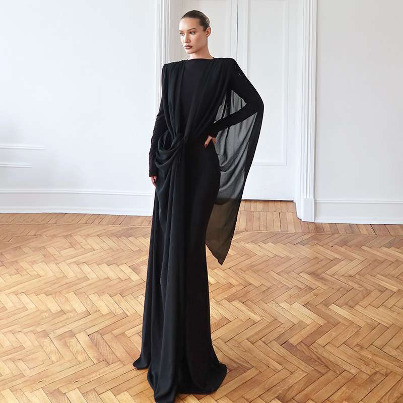 Elegant Black Draped Maxi Dress image 3