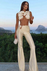 High-Waisted Flared Pants with Cut-Out Top image 1