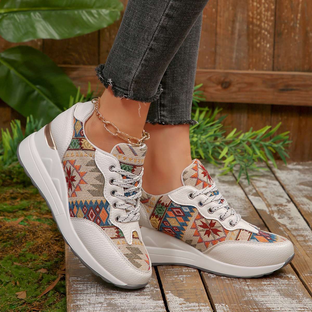 Colorful Ethnic Pattern Sneakers image 0