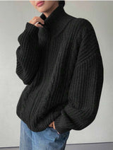 Cozy Knit Zip-Up Sweater - L, Black image
