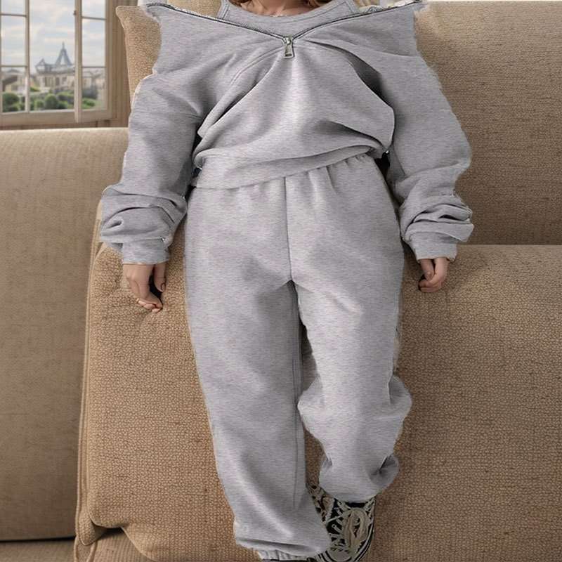 Fashion Sweatshirt & Long Pants Sets - L, Grey image