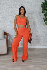Rached Sleeveless Bodycon Wide-leg Jumpsuits - M, Orange image