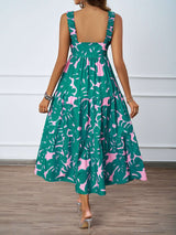 Tropical Leaf Print Ruffle Strap Midi Dress image 4