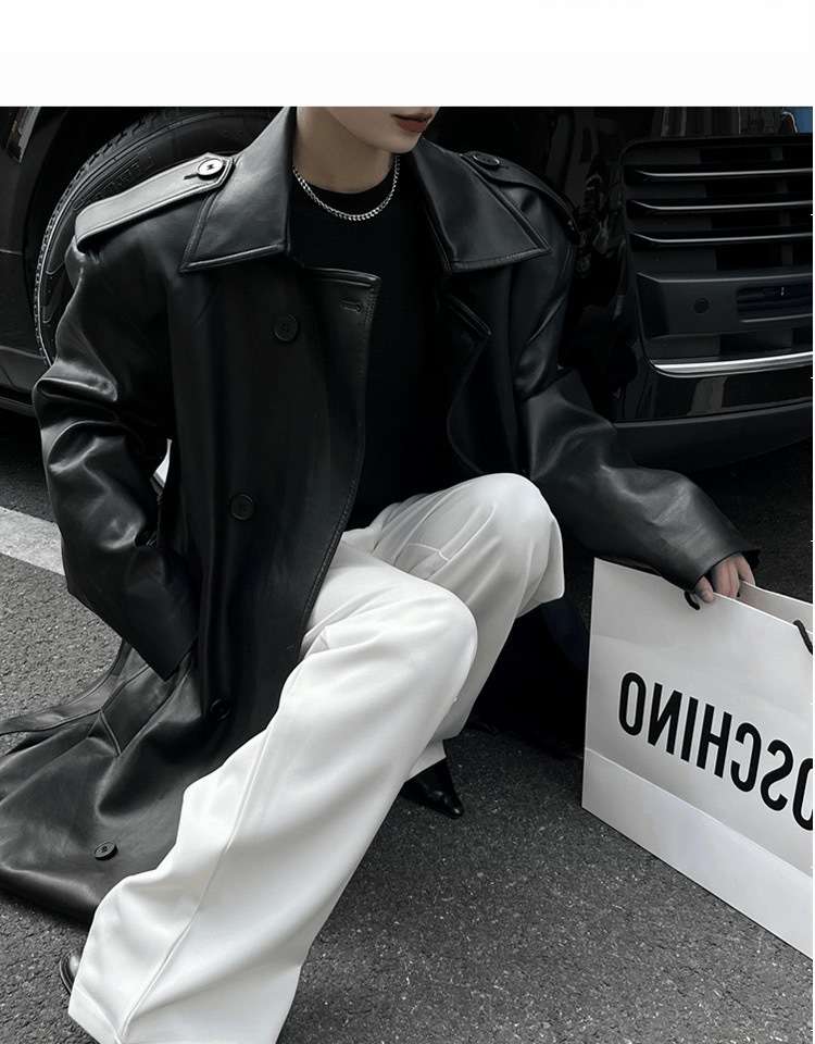 PU Leather Trench Coat For European image 5