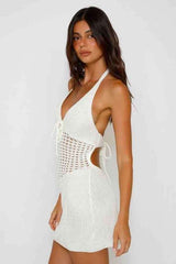 Sexy CrochetKnit Halter Neck Backless Resort Mini Dress image 4