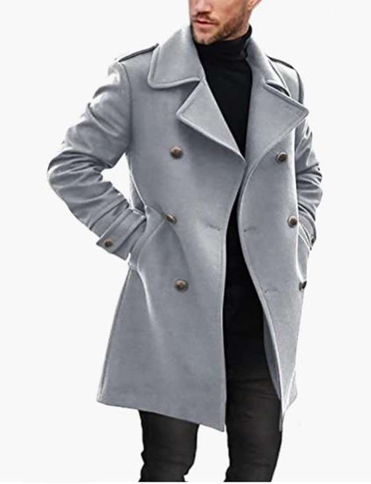 Autumn winter Mens Slim Fit Overcoat - XL, Grey image