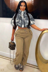 Tie Dye Drop Shoulder Cropped Winter Jacket - S, Grey image