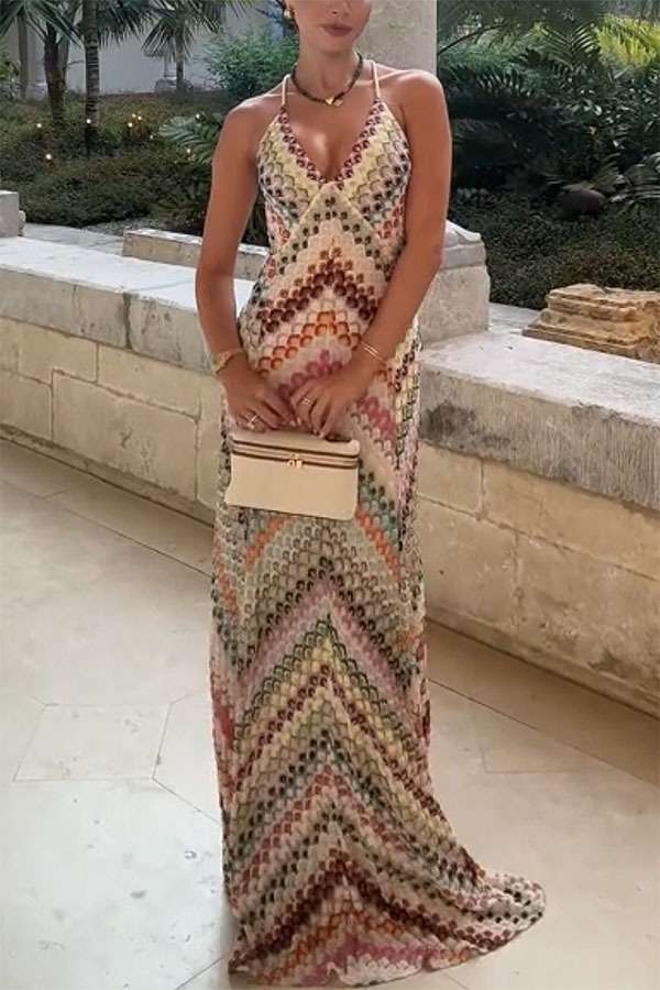 Colorful Chevron Maxi Dress - L, Pink image