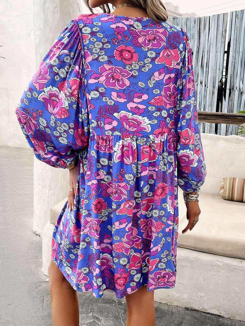 Floral Print Tie-Up Neck Pleated Dress image 4