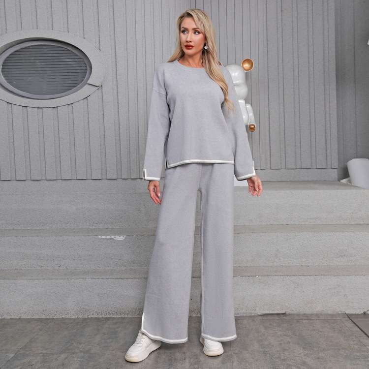 Casaul Sweater Sets Pullover Tops Wide Leg Pants image 1