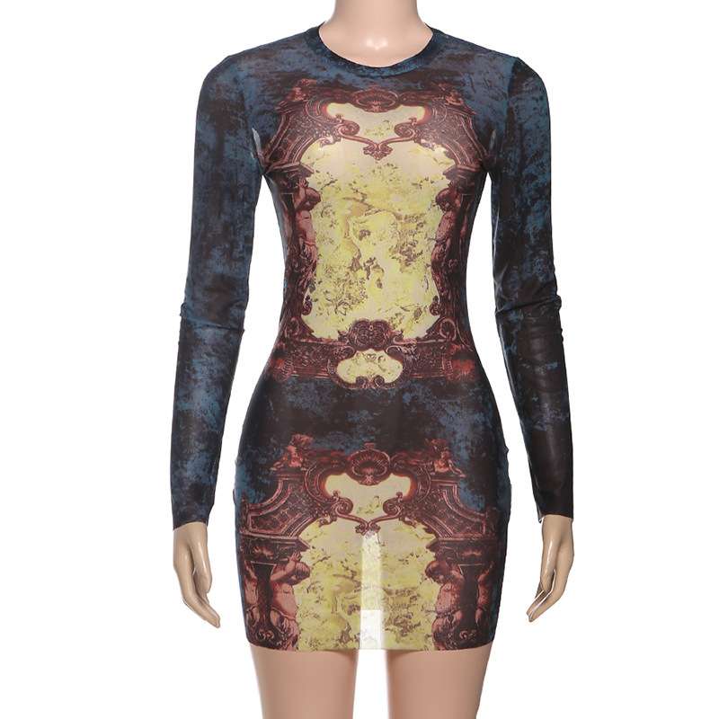 Artistic Print Long-Sleeve Bodycon Dress image 2