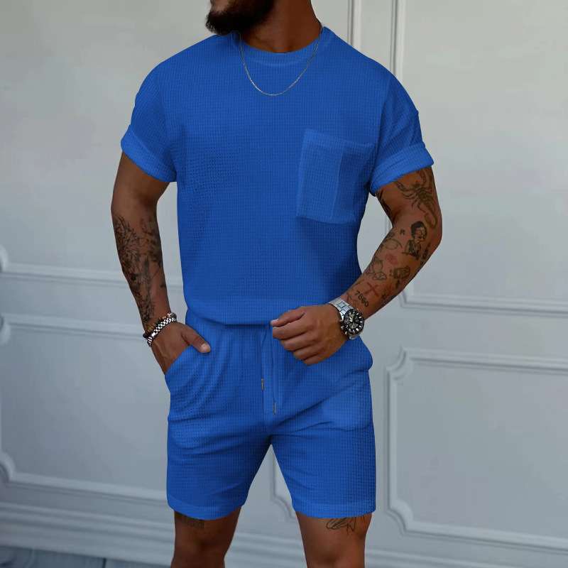 Matching Short-Sleeve T-Shirt & Shorts Set - M, Blue image