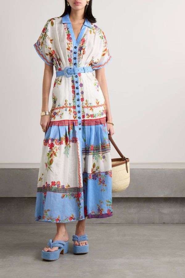 Floral-Print Belted Linen Maxi Dress image 0