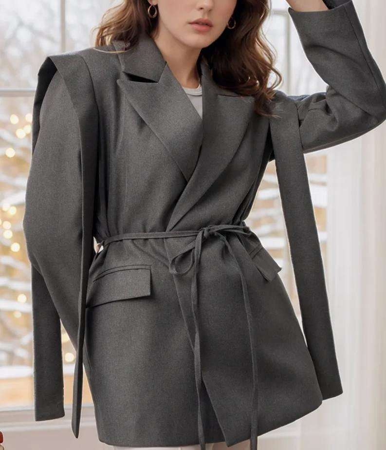 Striped Casual Blazer Jacket - XL, Grey image