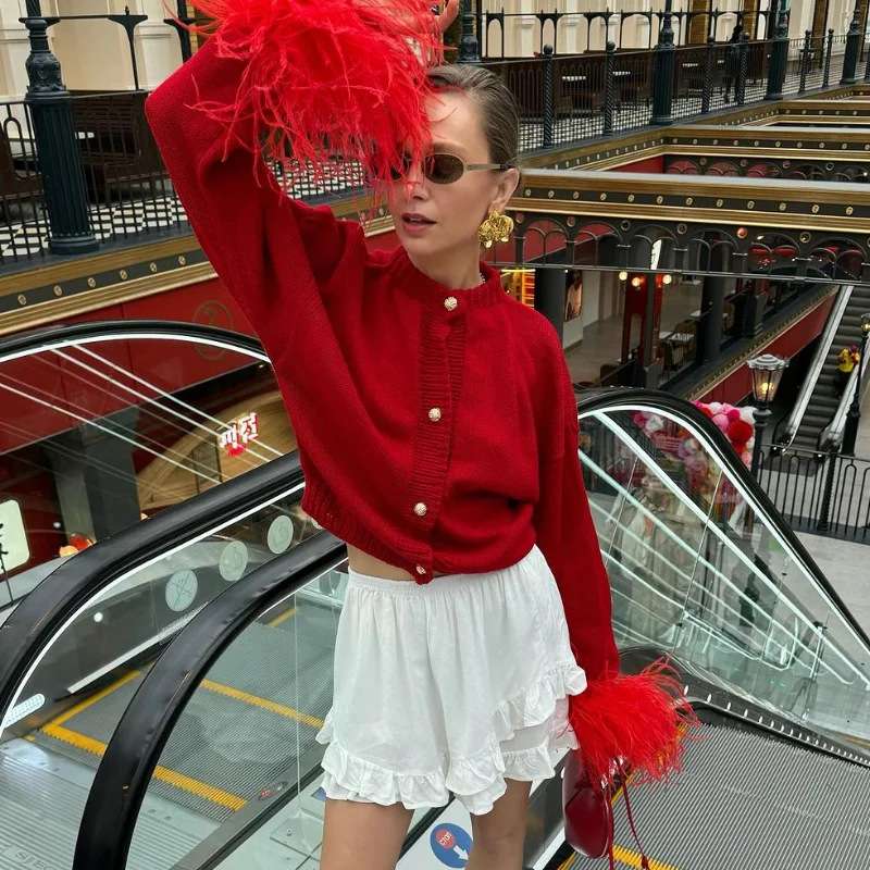 Casual Feather Knitted Cardigan image 4