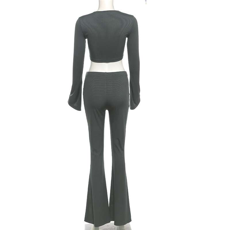 Round Neck Crop Top Wide Pants Set image 6