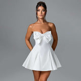 Strapless Bow Embellished Dress - S, White image