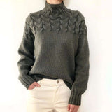 High Neck Solid Elastic Pullover Sweater image 5