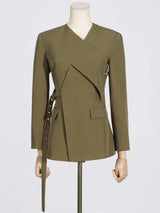 Solid Color With Belt Long Sleeve Blazers image 1