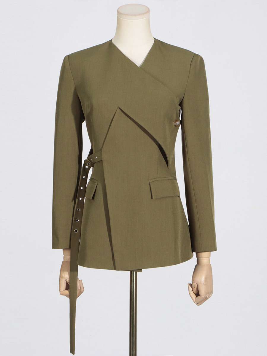 Solid Color With Belt Long Sleeve Blazers image 1