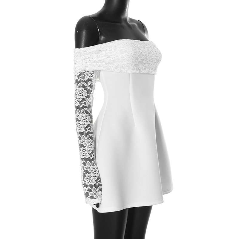 Off-Shoulder Lace-Sleeve Mini Dress image 4