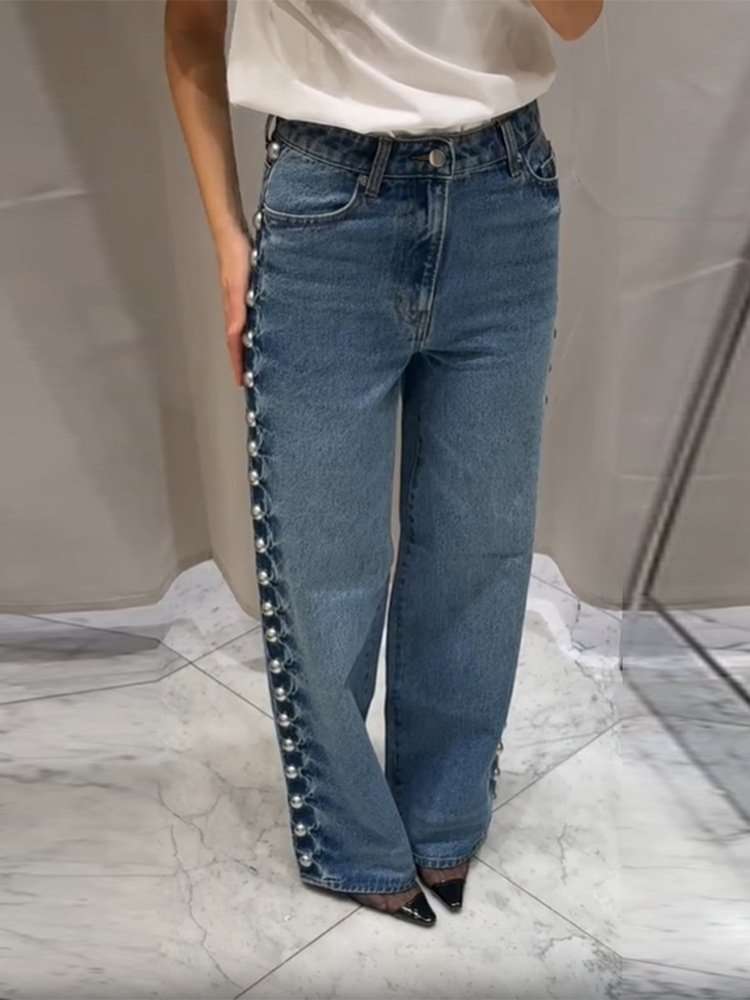 Wide-Leg Pants with Side Studded Detailing image 4