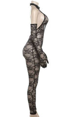 Sexy See-Through Mesh Open Back Glove Detail Jumpsuit image 4