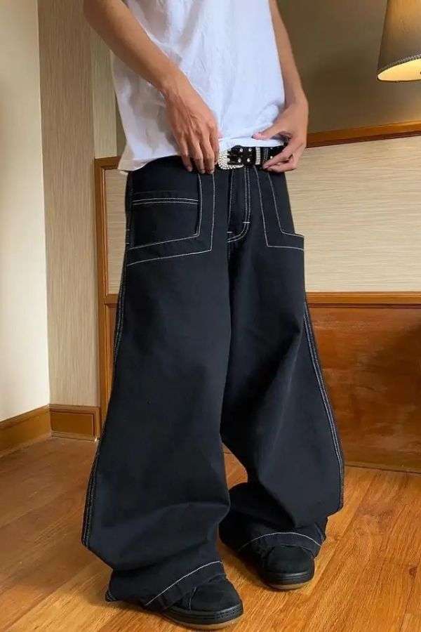 Embroidered Denim Raw Edge Pants image 1