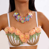 Floral Necklace with Pearl Accents - Free Size, Multi image