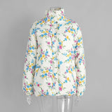 Floral Pattern Puffer Jacket with High Collar image 3