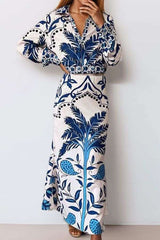 Printed Long Sleeve Blouse & Midi Skirts Set - S, Multi Blue image