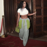 Contrast Color Duffel Bag Wide Leg Pants - M, Grey image