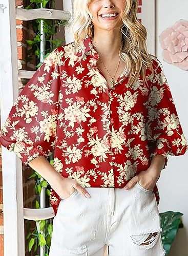 Long sleeve Floral print Casual Shirt - S, Multi Red image