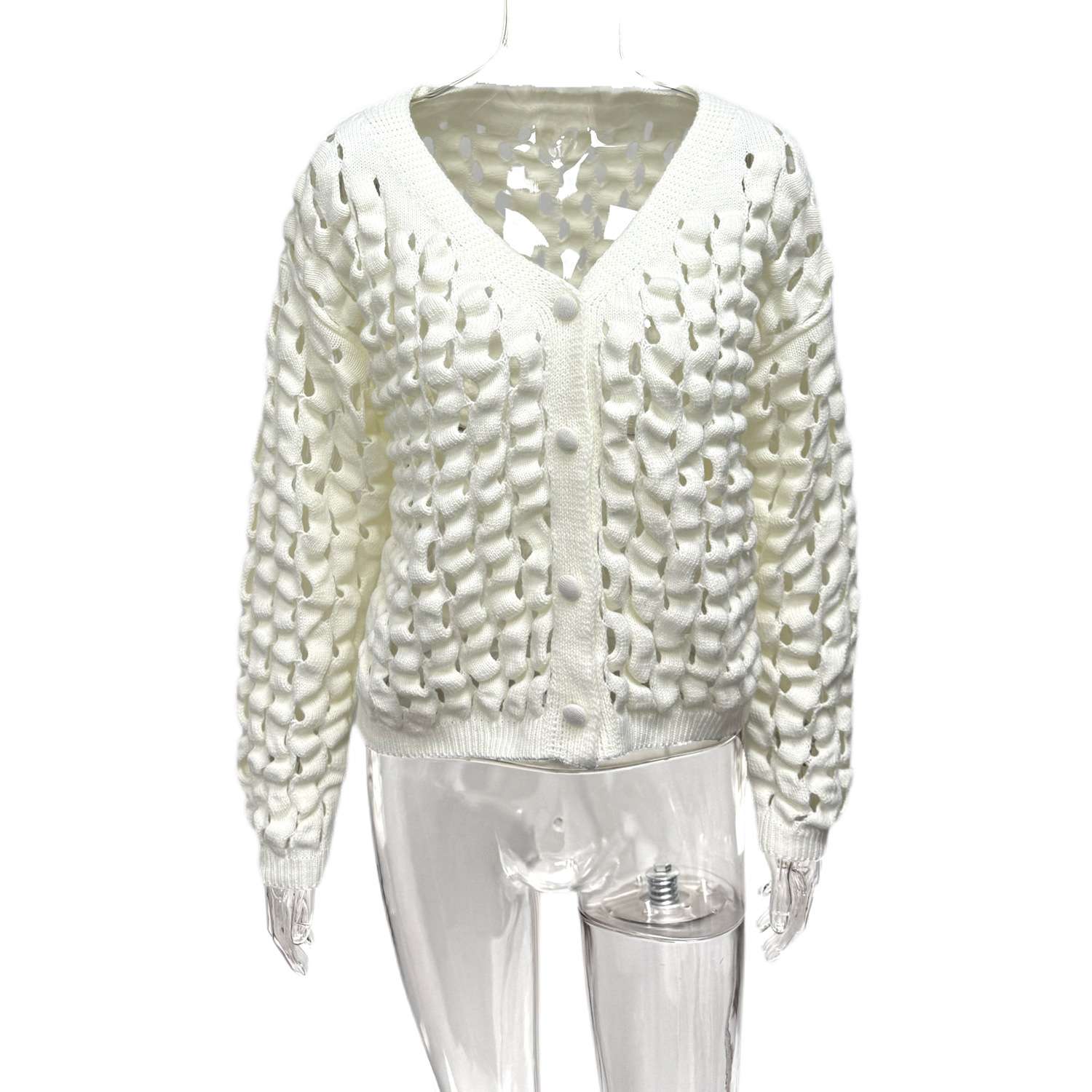 Cozy Cardigan with Open Weave Design image 3